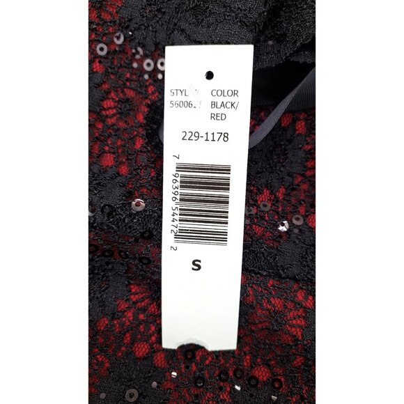 Blu Sage Black Red Lace Sparkle Top Women Small Holiday Party New Year Fancy - Picture 8 of 13